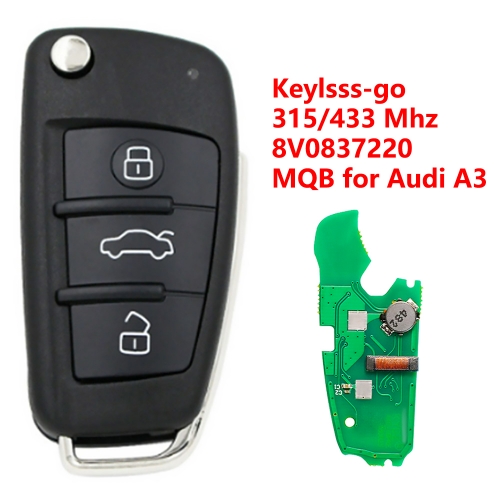 (315/433Mhz)8V0837220D 3 Buttons Full Smart Remote Key for Audi A3 S3