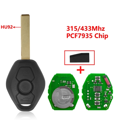 (315/433/868/315LP Mhz)3 Buttons PCF7935 Chip Remote Key for BMW HU92 Blade