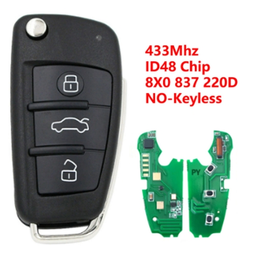 (433Mhz)8X0837220D 3 Buttons ID48 Chip Remote Key for Audi PY