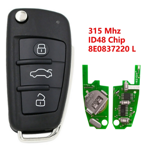 (315Mhz)8E0837220L 3 Buttons ID48 Chip Remote Key for Audi(KD)
