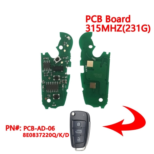 (315Mhz)8E0837220Q/K/D 3 Buttons PCB Board for Audi