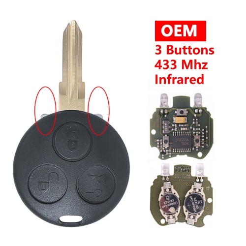 (433Mhz)Original 3 Buttons Remote Car Key for Benz Smart Fortwo Forfour Roadster City Passion 2000-2005 With 2 Infrared Lights