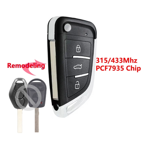 (315/433Mhz)3 Buttons PCF7935 Chip Flip Remote Key for BMW with HU92 Blade