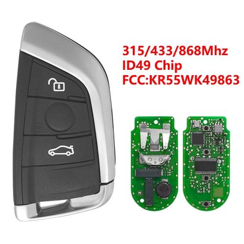 (315/433/868Mhz)KR55WK49863 3 Buttons ID49 Chip Remote Key for BMW F Series CAS4+/ FEM