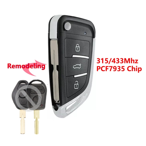 (315/433Mhz)3 Buttons PCF7935 Chip Flip Remote Key for BMW with HU58 Blade