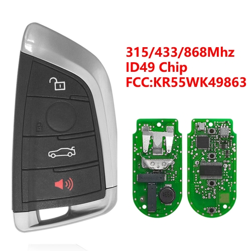 (315/433/868Mhz)KR55WK49863 4 Buttons ID49 Chip Remote Key for BMW F Series CAS4+/ FEM