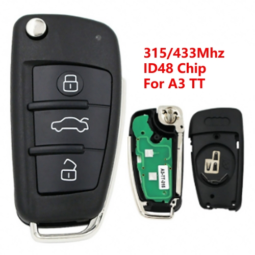 (315/433Mhz)3 Buttons ID48 Chip Remote Key for Audi A3 TT