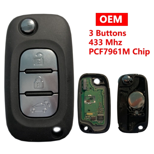 (433Mhz)Original 3 Buttons PCF7961M Chip Flip Remote Key for Benz Smart Fortwo 453 Forfour 2015-2017