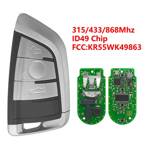 (315/433/868Mhz)KR55WK49863 3 Buttons ID49 Chip Remote Key for BMW F Series CAS4+/ FEM