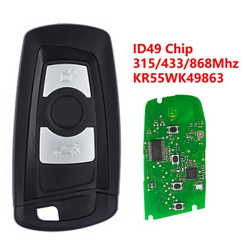 (315/433/868MHz)KR55WK49863 3 Buttons ID49 Chip Remote Key for BMW F Chassis FEM / BDC CAS4 CAS4+ Black