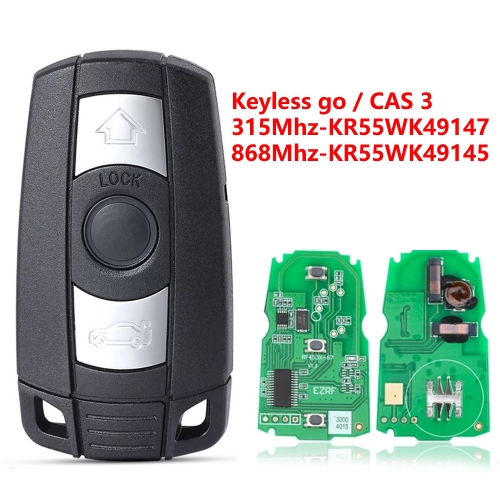 (315/868Mhz)KR55WK49147/KR55WK49145 3 Buttons PCF7953 Chip Keyless Go Remote Key for BMW Cas3+ Cas4