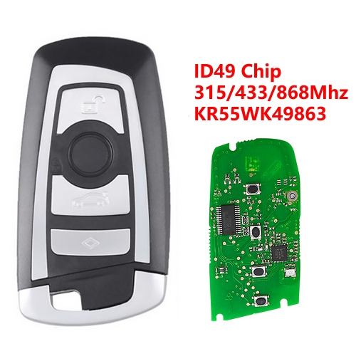 (315/433/868Mhz)KR55WK49863 4 Buttons ID49 Chip Remote Key for BMW F Chassis FEM / BDC CAS4 CAS4+ Silver