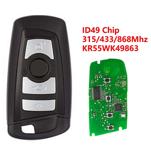 (315/433/868MHz)KR55WK49863 4 Buttons ID49 Chip Remote Key for BMW F Chassis FEM / BDC CAS4 CAS4+ Black