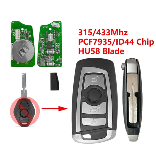 (315/433Mhz)4 Buttons PCF7935/ID44 Chip Modified Remote Key for BMW EWS with HU58 Blade