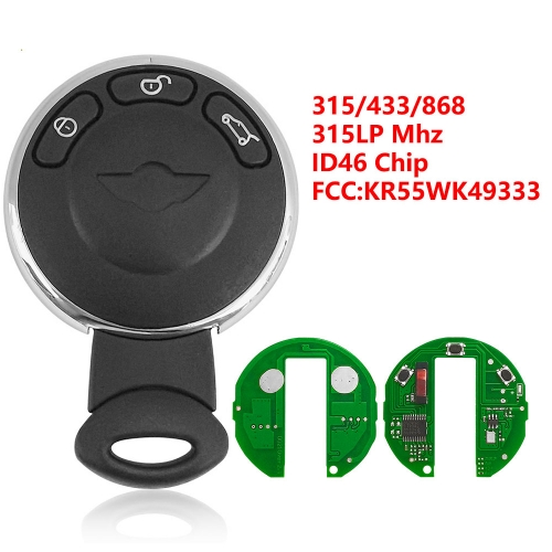 (315/433/868/315LP Mhz)KR55WK49333 3 Buttons ID46 Chip Remote Key for BMW Mini