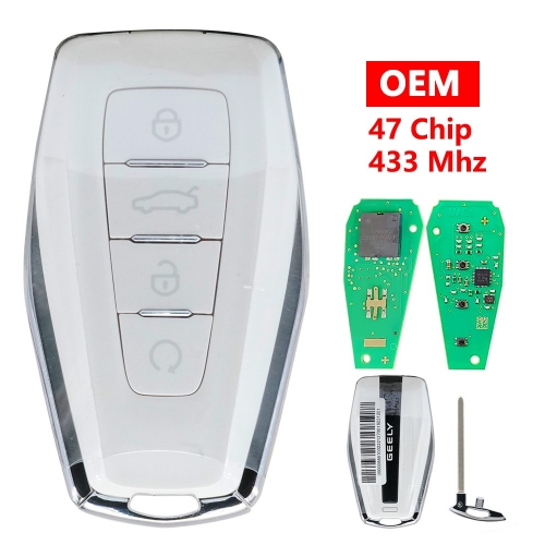 (433Mhz)Original 4 Button 47 Chip Keyless go Key for Geely White