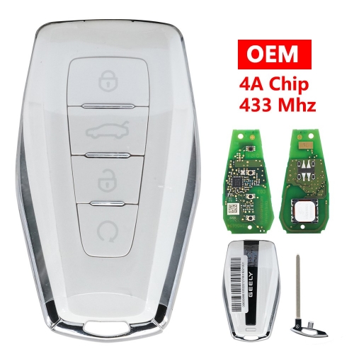 (433Mhz)Original 4 Button 4A Chip Keyless go Key for Geely White