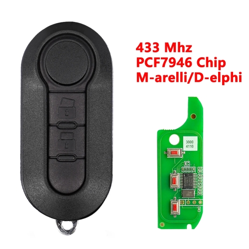 (433Mhz)2 Buttons PCF7946 Chip Remote Flip Car Key for Fiat 500 D-elphi BSI / M-arelli