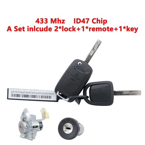 A set includes 2pcs lock and 1pcs key and 1pcs 3 Buttons ID47 Chip Remote Key for 2020-2023 Chevrolet