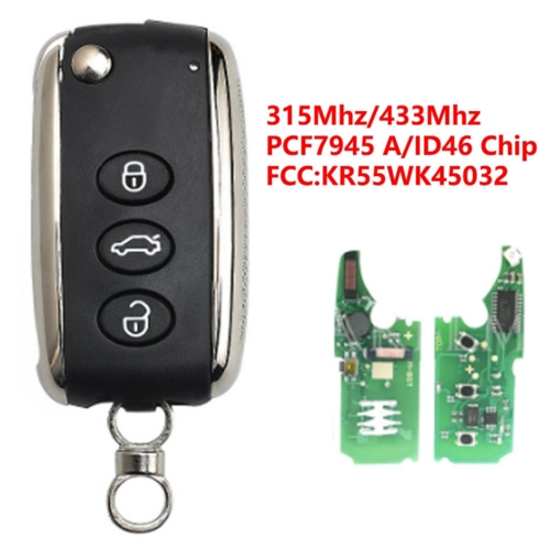 (315/433Mhz)3 Buttons ID46 Chip Flip Remote Key for Bentley