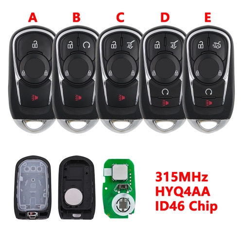 (315Mhz)HYQ4AA 4/5/6 Buttons Smart Promixity Remote Key for Buick Encore Envision 2017 2018 2019 2020