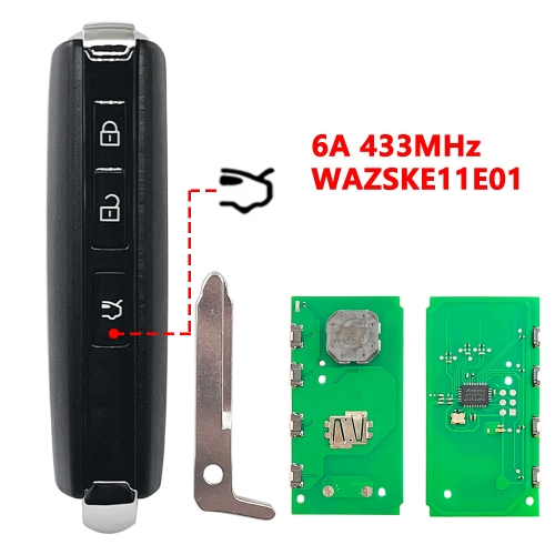 (433Mhz)WAZSKE11E01 3 Buttons(Trunk) 6A Chip Keyless-Go Smart Remote Key for M-azda