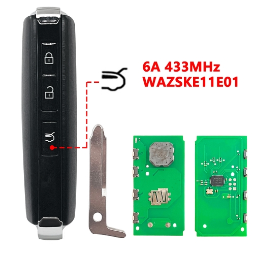 (433Mhz)WAZSKE11E01 3 Buttons(Hatch) 6A Chip Keyless-Go Smart Remote Key for M-azda