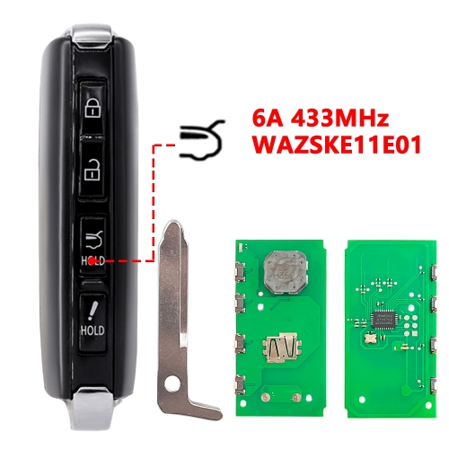(433Mhz)WAZSKE11E01 4 Buttons(Hatch+Hold) 6A Chip Keyless-Go Smart Remote Key for M-azda