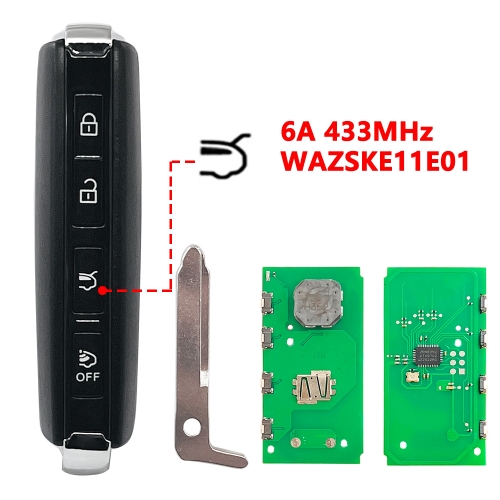 (433Mhz)WAZSKE11E01 4 Buttons(Hatch+OFF) 6A Chip Keyless-Go Smart Remote Key for M-azda