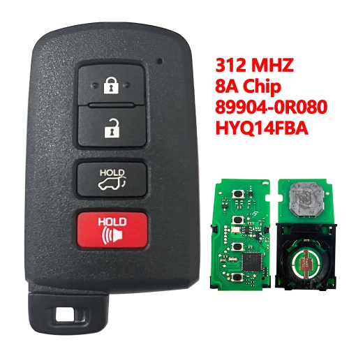 (312Mhz)89904-0R080 HYQ14FBA 4 Buttons 8A Chip Keyless Go Key for 2013-2018 Toyota RAV4