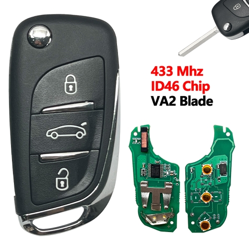 (433Mhz)3B ID46 Chip  Remote Car Key  For Peugeot Citroen DS Style VA2 Blade