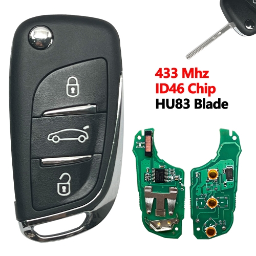 (433Mhz)3B ID46 Chip  Remote Car Key  For Peugeot Citroen DS Style HU83 Blade