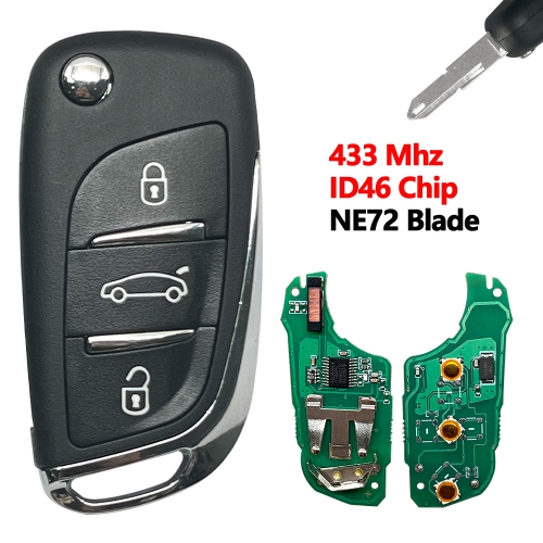 (433Mhz)3B ID46 Chip  Remote Car Key  For Peugeot Citroen DS Style NE72 Blade