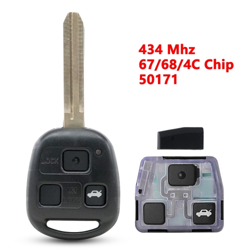 (434Mhz)50171 3 Buttons 4D4C/67/68 Chip Remote Key for Toyota TOY43 Blade