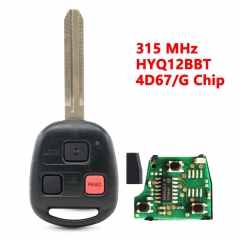 (315Mhz)HYQ12BBT 2+1 Buttons(PANIC) G/4D67 Chip Remote Key for Toyota TOY43 Blade