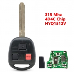 (315Mhz)HYQ1512V 2+1 Buttons(PANIC) 4D4C Chip Remote Key for Toyota TOY43 Blade