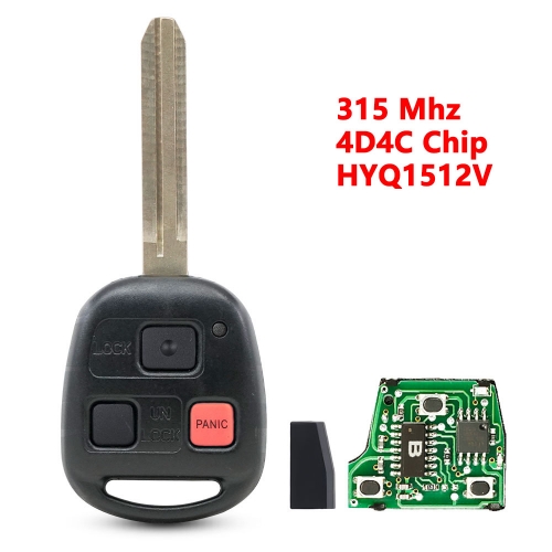 (315Mhz)HYQ1512V 2+1 Buttons(PANIC) 4D4C Chip Remote Key for Toyota TOY43 Blade