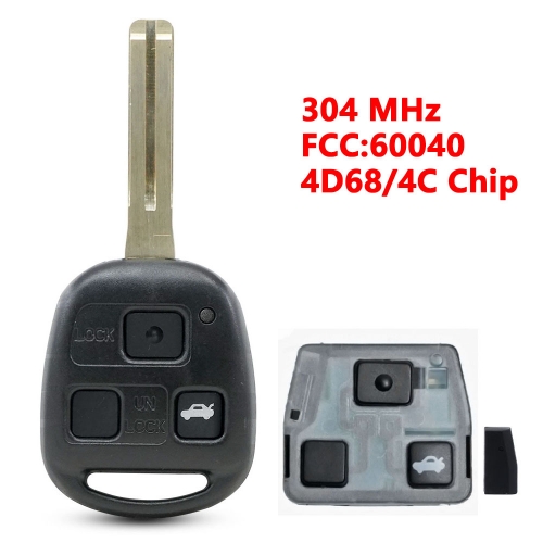 (304Mhz)60040 3 Buttons 4D4C/68 Chip Remote Key for Toyota