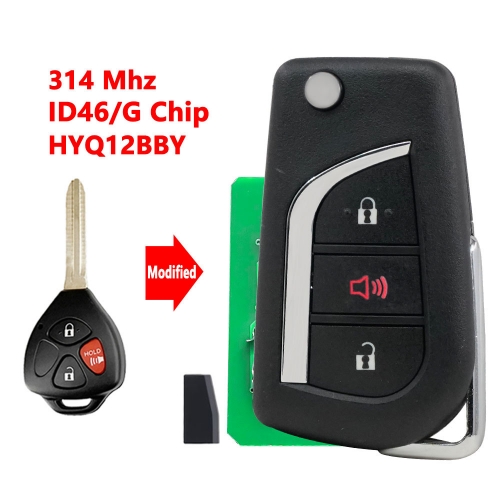 (314Mhz)HYQ12BBY 2+1 Buttons G/67 Chip Flip Remote Key for Toyota