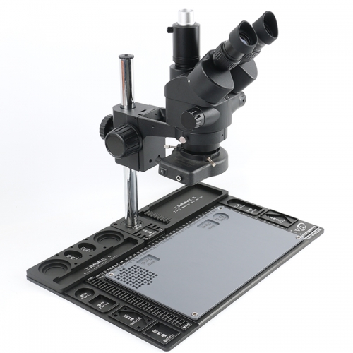 Black Simul-focal 7-90X Zoom Trinocular Stereo Microscope +Barlow Objective Lens +144 LED Light +Maintenance Workbench