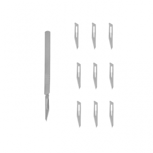 Stainless Steel Scalpel Handle With 10 Pcs Blade