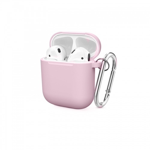 Soft Silicone Shock-Absorbing Protective Case with Keychain for Airpods - Pink-AAA
