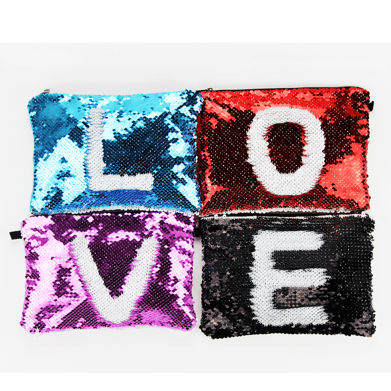 New Arrival DIY Pattern Blank Sublimation Magic Sequin Cosmetic bag