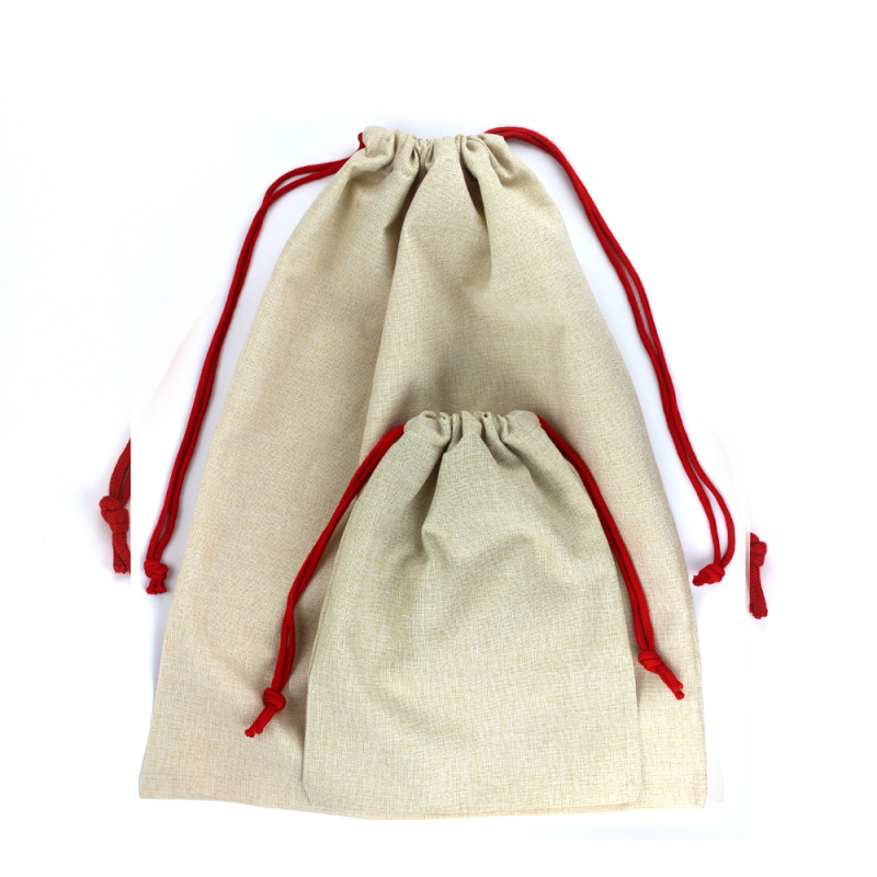 Sublimation Blank Drawstring Santa Sack Cotton Linen Christmas Gift Bag