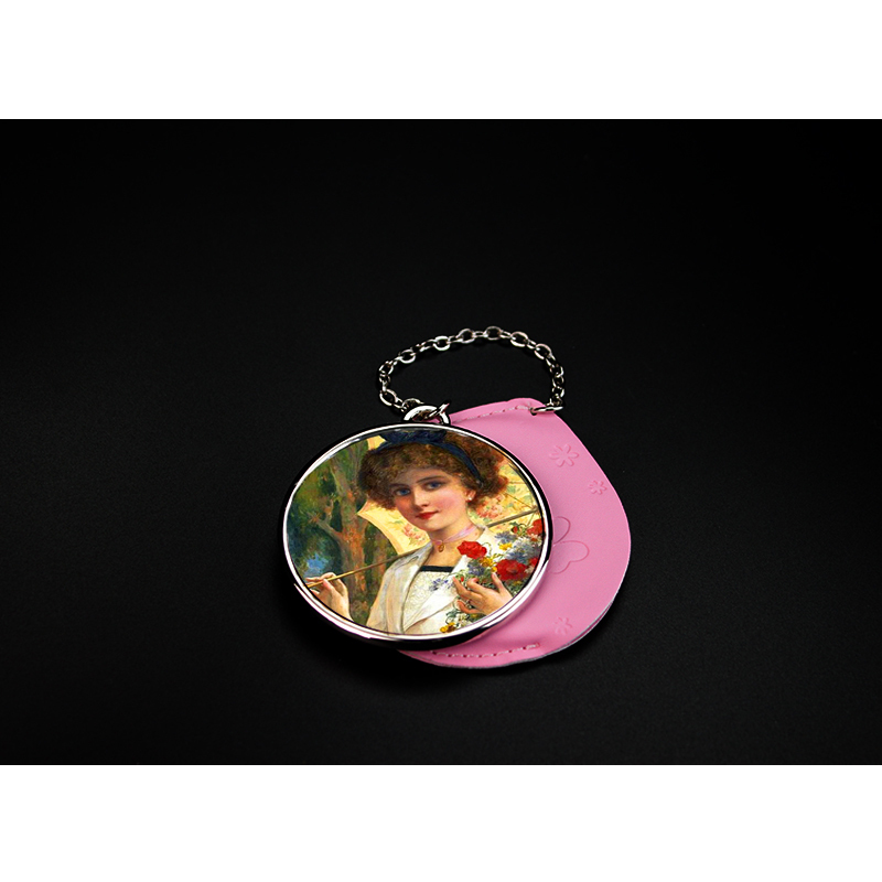 Custom Designs Sublimation Round Hand Mirror With Leather Case