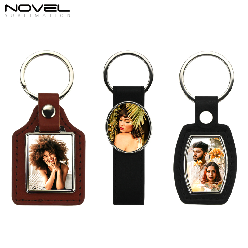 New Fashionable Blank PU Leather Metal Keychain With Three Type