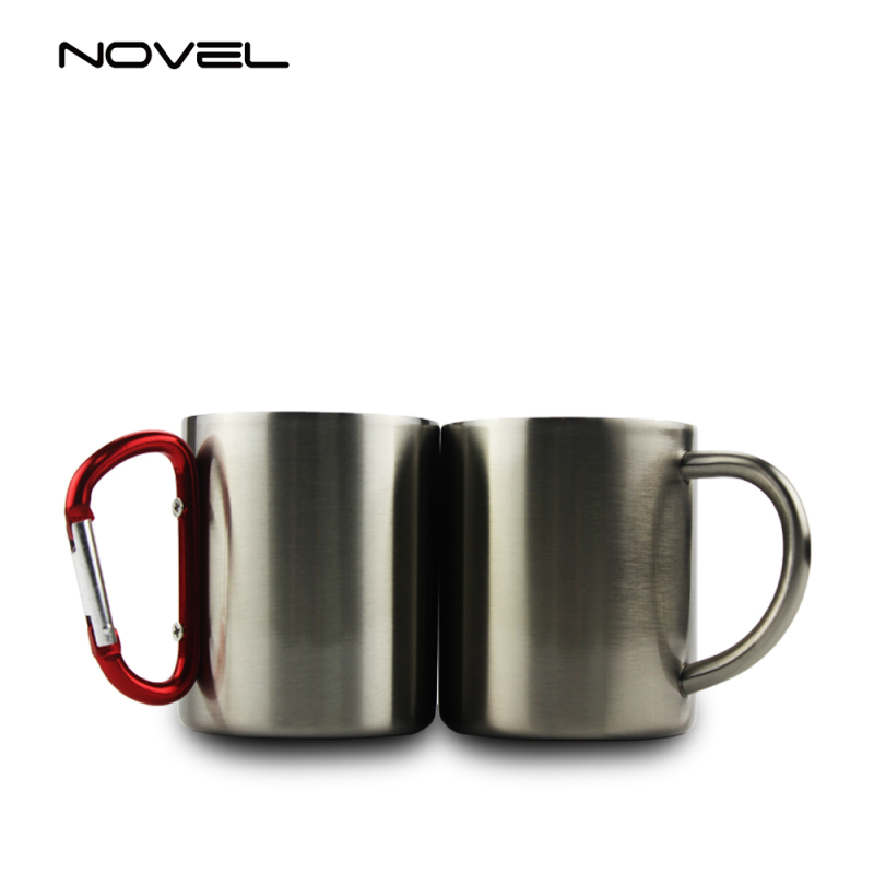 300ml Stainless Steel Sublimation Blank Cup Mug With Red Carabiner Handle