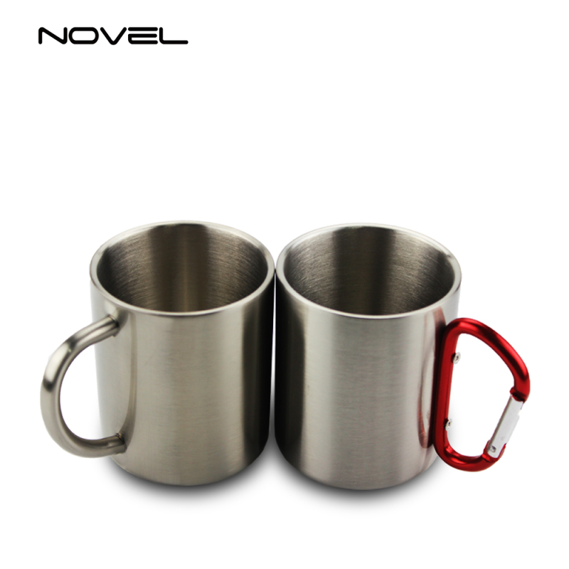300ml Stainless Steel Sublimation Blank Cup Mug With Red Carabiner Handle