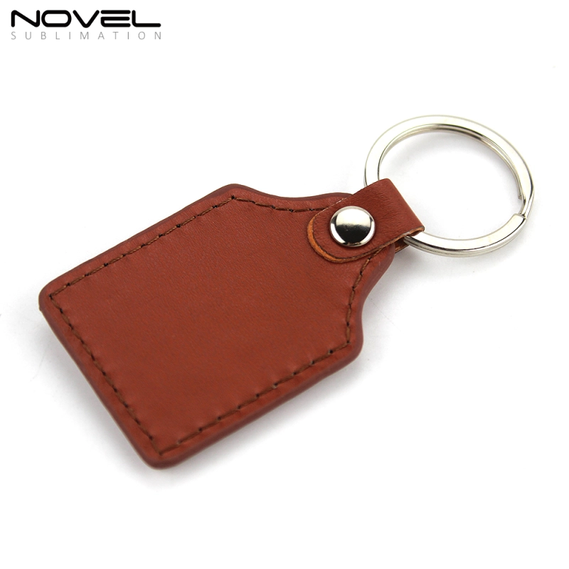 New Fashionable Custom Metal Rectangle Blank PU Leather Keychain