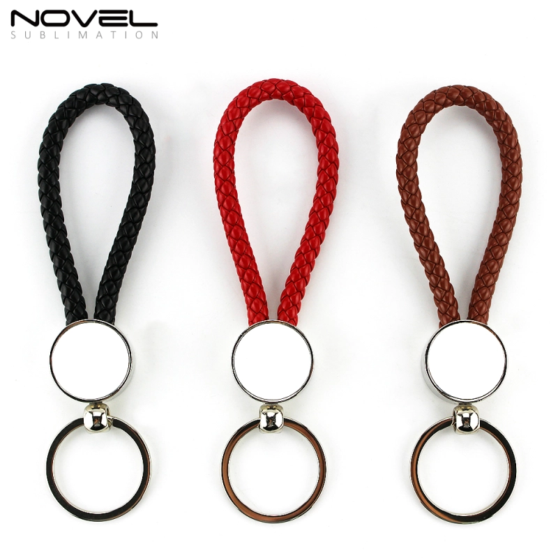 New Arrival Fashionable Hanging PU Rope Keychain Round Keyring